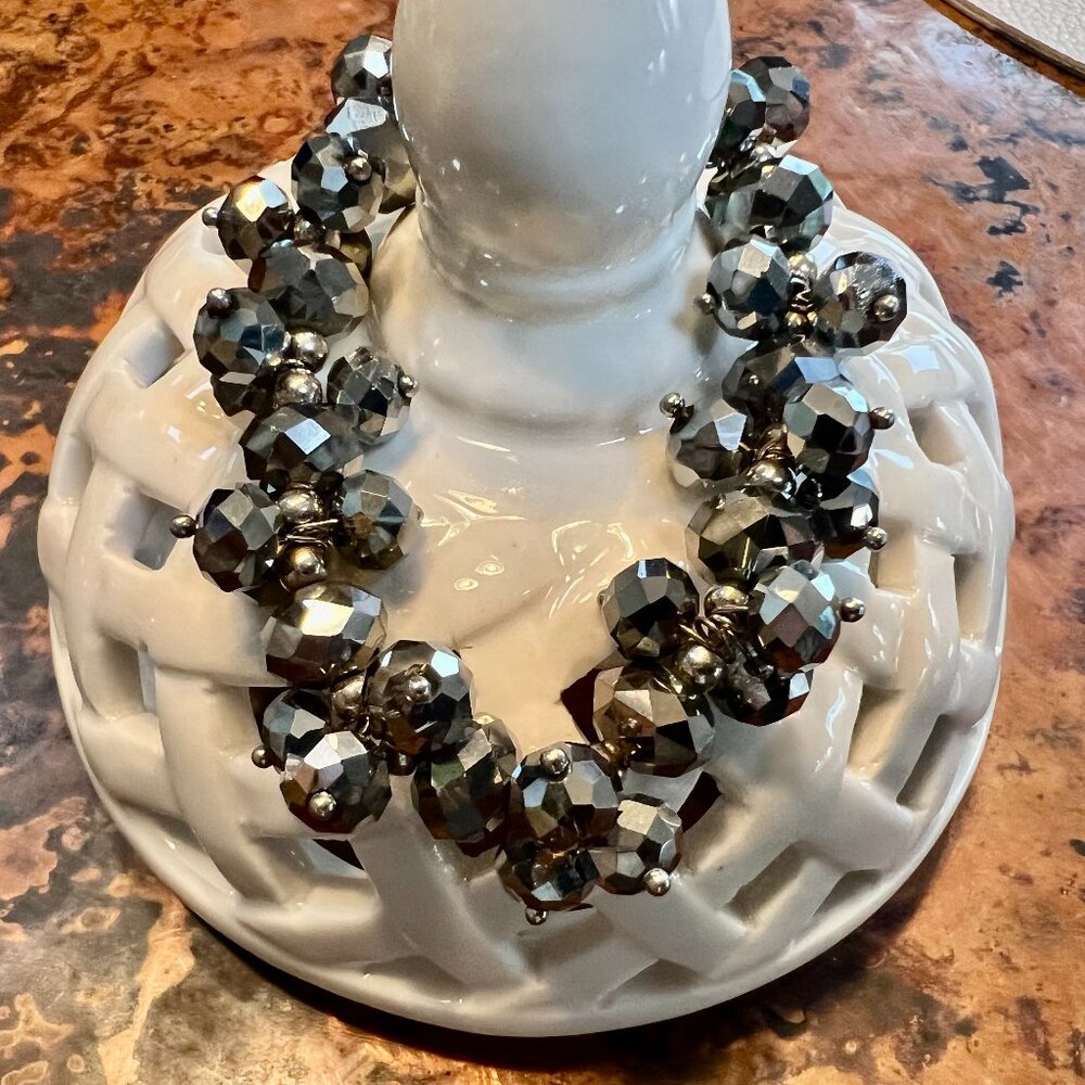 SALE!  Beautiful Metal Gray & Silver Beaded Stretch Bracelet (1)